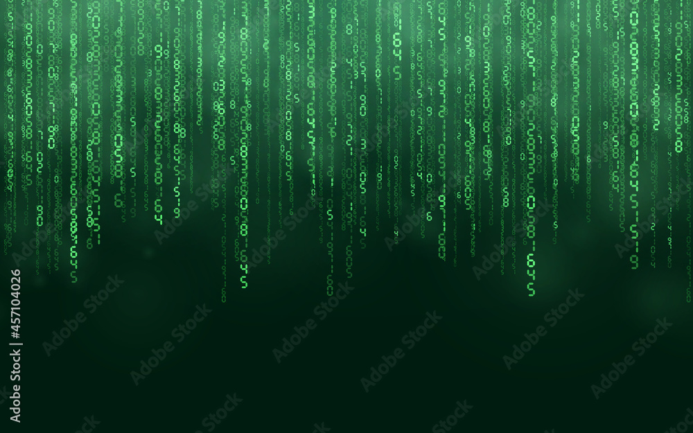 Poster green matrix digital background. falling numbers digital network technology. futuristic cyberspace. 