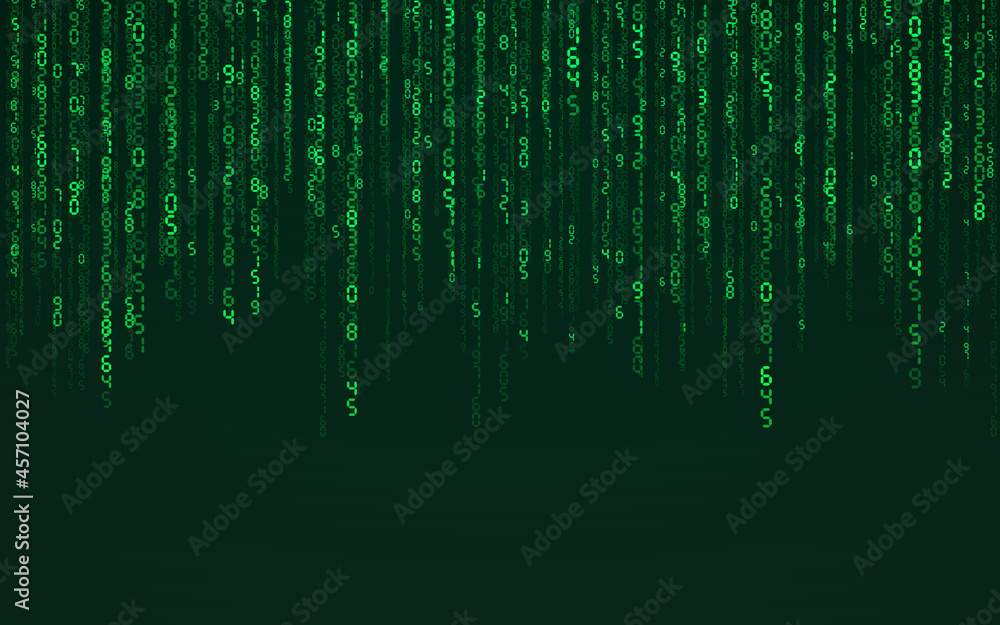 Poster green matrix digital background. falling numbers digital network technology. futuristic cyberspace. 