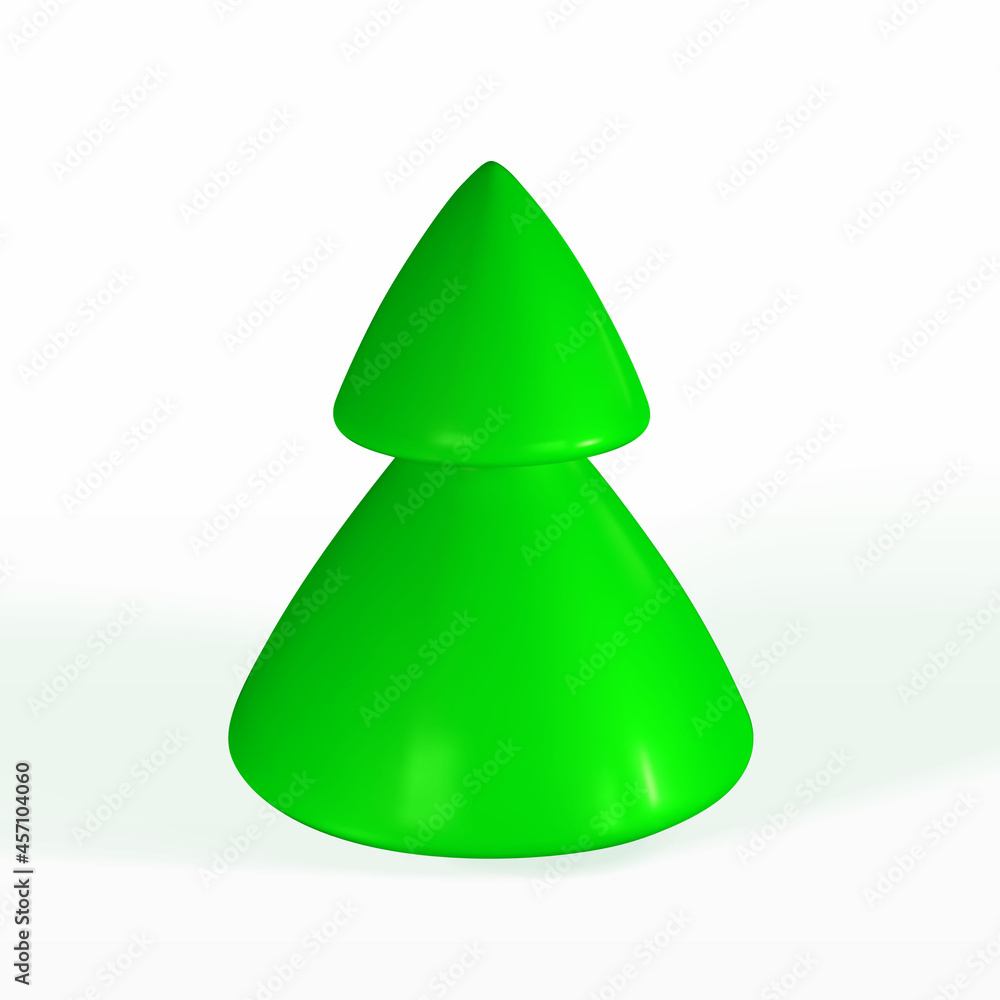 Wall mural green minimalistic 3d render and draw by mesh xmas tree. fir tree with shadow isolated on white back