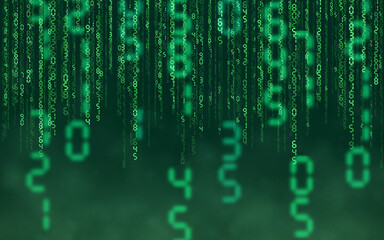 Green matrix digital background. Falling numbers digital network technology. Futuristic cyberspace. Vector illustration