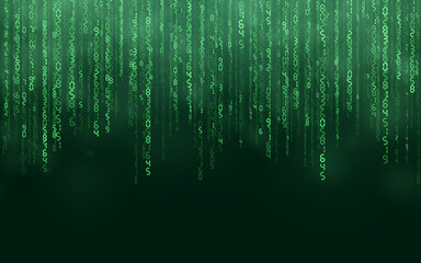 Green matrix digital background. Falling numbers digital network technology. Futuristic cyberspace. Vector illustration