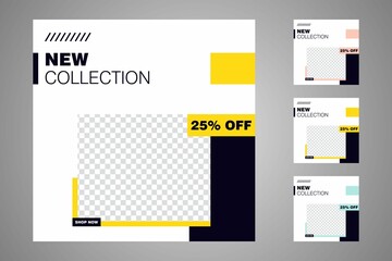 New set of editable minimal banner templates. Suitable for social media posts and web or internet ads. Vector illustration with photo college.