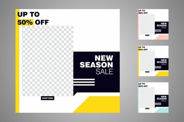 New set of editable minimal banner templates. Suitable for social media posts and web or internet ads. Vector illustration with photo college.