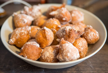 Plate of Fresh Homemade Fried Donuts top view