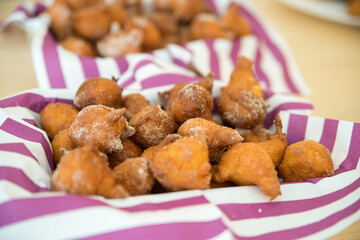Plate of Fresh Homemade Fried Donuts top view
