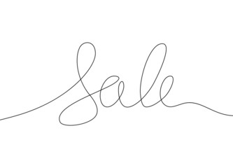 One continuous line of word Sale. Hand drawn minimal sale icon, doodle single line selling symbol. Vector art design