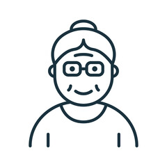Old Senior Person Line Icon. Happy Elder Lady Linear Pictogram. Old Grandmother Outline Icon. Retirement Concept. Editable Stroke. Isolated Vector Illustration