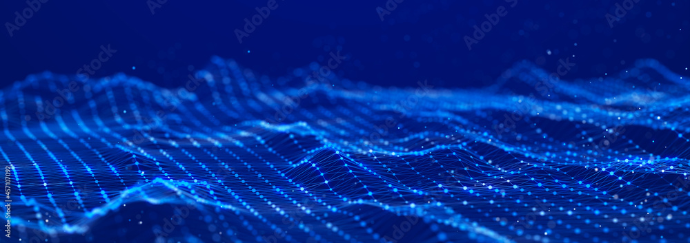 Aufkleber digital landscape with dots and lines. cyberspace grid. background concept for your design. 3d