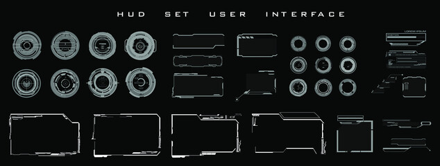 Elements for game design in the style of HUD. Big set futuristic HUD, UI  UX elements for HUD user interface. Circles, callouts, titles, frames, pointers, targets, info and dialog boxes