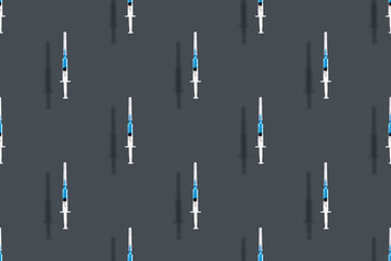 Medical syringes seamless pattern. Background on the theme of medicine, vaccination and human health.
