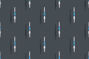 Medical syringes seamless pattern. Background on the theme of medicine, vaccination and human health.