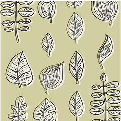 Autumn leaves in a vector image made in line on a light background in a nordic style