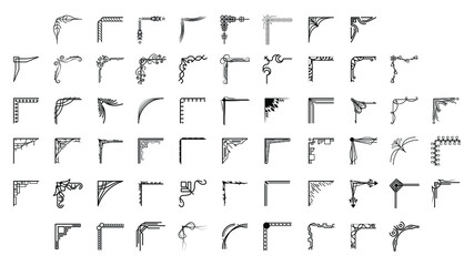 Set Hand Draw Of Corners Different Shapes Flower Decoration Vector Design Doodle Sketch Style For Wedding And Banner