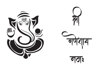 Ganpati Black and white illustration, happy Ganesh chaturthi. - obrazy, fototapety, plakaty
