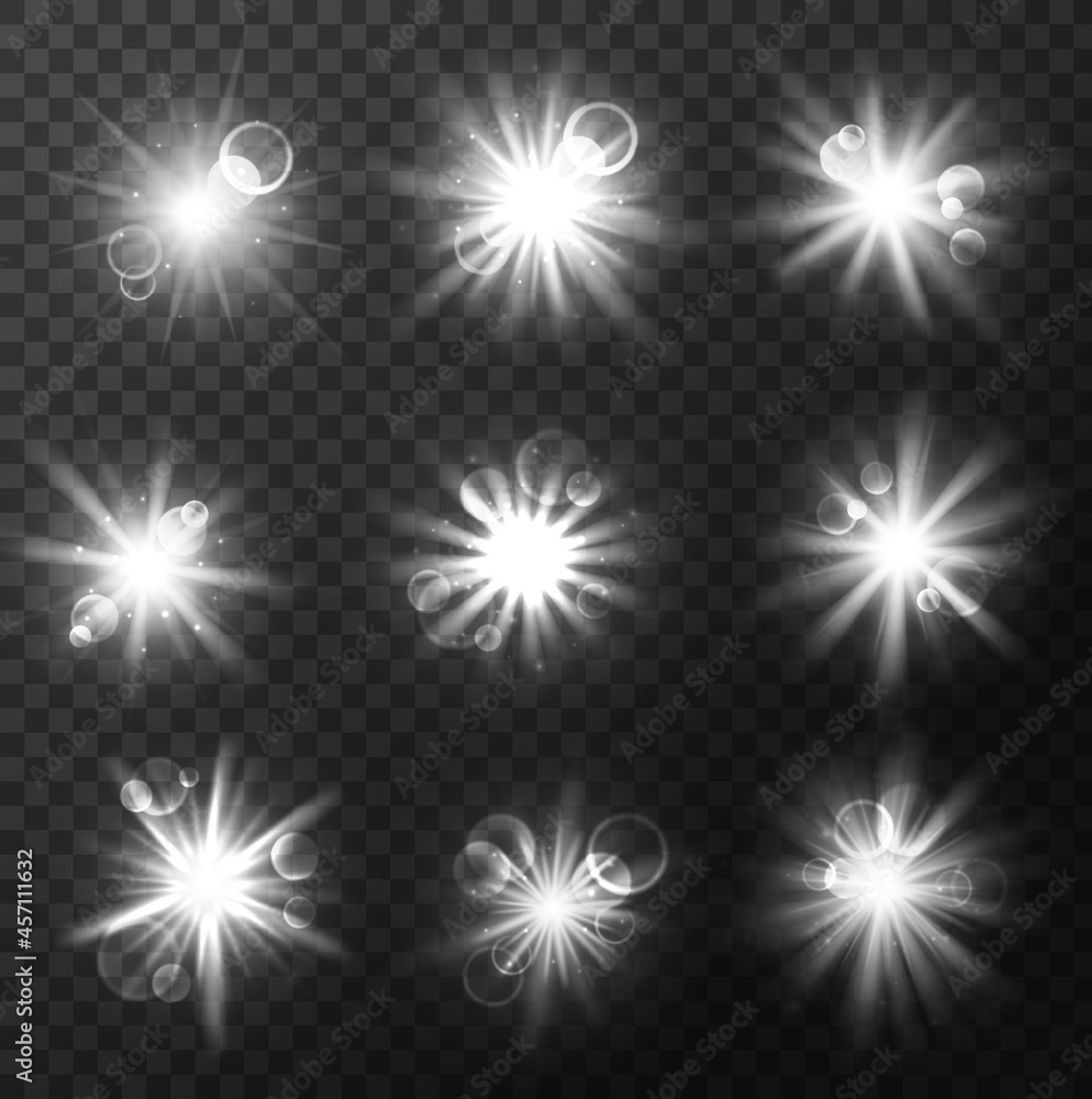 Aufkleber light burst and explosion, flash and flare rays effect on transparent background. vector white glow 