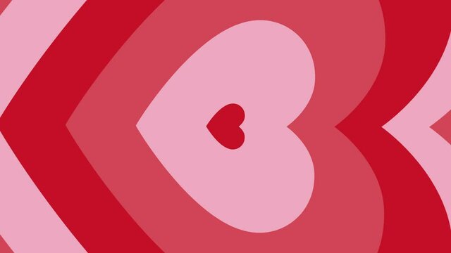 Red Hypnotic heart shaped tunnel. Rainbow retro wallpapper psychedelic 70's 4k seamless looped animated vertical vdo background.