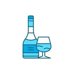 Brandy bottle and glass color line icon. Alcoholic beverages.