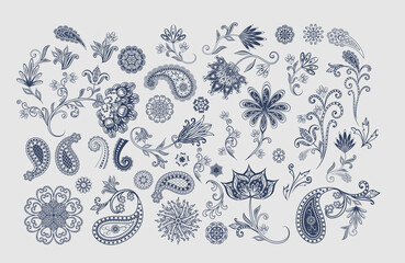 Vector decorative design Paisley, floral elements. - 457111863
