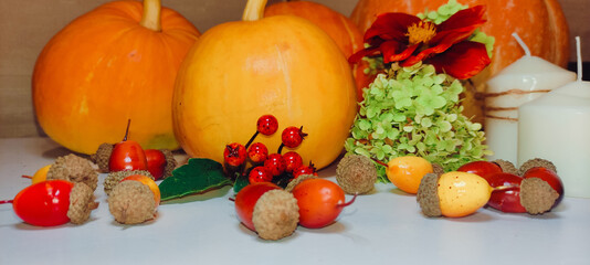 Halloween pumpkins. Preparing a festive table for halloween