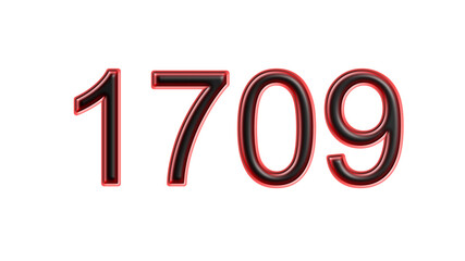 red 1709 number 3d effect white background
