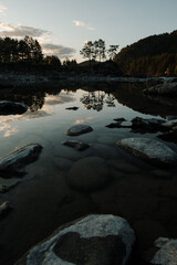 Landscape with a view of the Katun mountain river in the Altai Republic