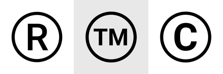 Trademark copyright symbol logo. Trade mark sign circle intellectual legal property register icon