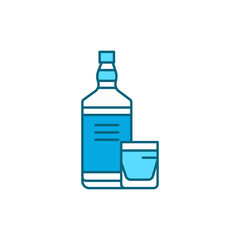 Whiskey bottle and glass color line icon. Alcoholic beverages.