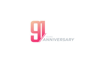 91 Year Anniversary Celebration Vector. Happy Anniversary Greeting Celebrates Template Design Illustration