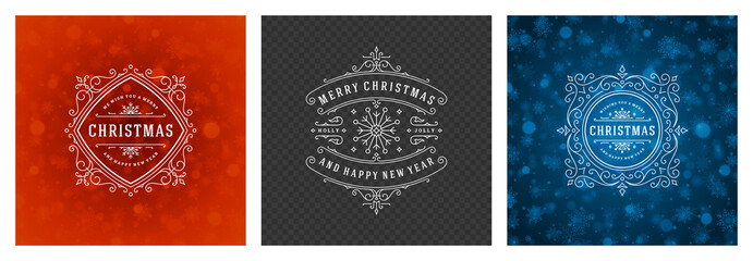 Christmas photo overlays vintage typographic design ornate decoration symbols with holidays wishes vector illustration