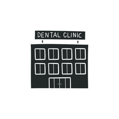Dental Clinic Icon Silhouette Illustration. Dentist Building Vector Graphic Pictogram Symbol Clip Art. Doodle Sketch Black Sign.