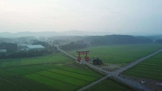 【山形】朝靄の羽黒山大鳥居