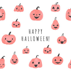 Happy Halloween greeting card with cute pumpkins. Halloween vector logo