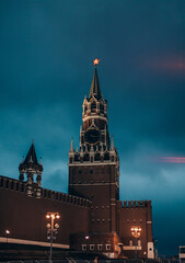 Fototapeta na wymiar Moscow Kremlin in the night light with a beautiful sky. Red Square in Moscow, Russia. High quality photo