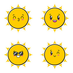 Set collection cute sun emoticon cartoon icon illustration design isolated flat cartoons style