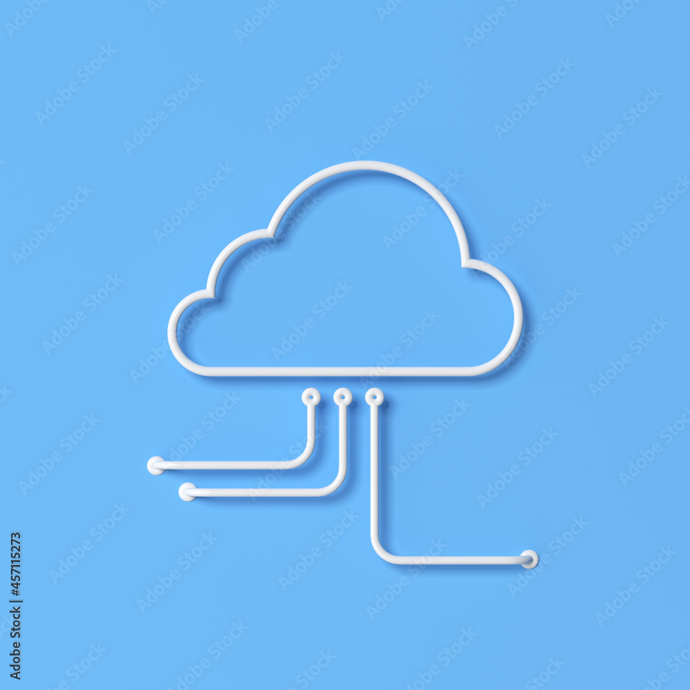 Poster Illustration of cloud computing concept design, Outline style. 3d rendering.