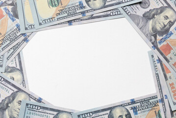 Top view of dollar money or bank noted on a white background with copy space.