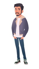 Young guy with a beard in a denim jacket