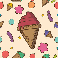 Colored pattern with ice creams and stars