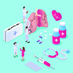 Pneumonia medical concept 3d isometric vector illustration concept for banner, website, landing page, ads, flyer