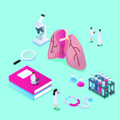 Pneumonia research concept 3d isometric vector illustration concept for banner, website, landing page, ads, flyer