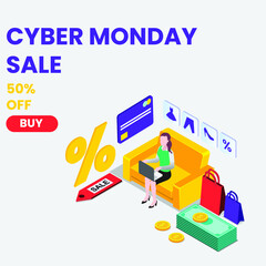 Delivery on Cyber Monday 3d isometric vector illustration concept for banner, website, landing page, ads, flyer