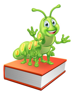 Bookworm Worm Caterpillar on Book Stack