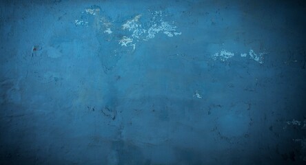 Old blue wall in spots, cracks, stains. Painted concrete wall in abstract grunge style loft. Vintage wall background texture for backgrounds, portraits, posters.