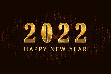 2022 Happy New Year. Golden background with happy new year wishes for flyer, poster, calendar header, banner. Vector illustration.