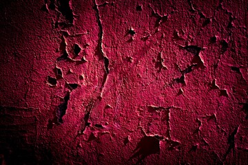 Old red wall in spots, cracks, stains. Painted concrete wall in abstract grunge style loft. Vintage wall background texture for backgrounds, portraits, posters.