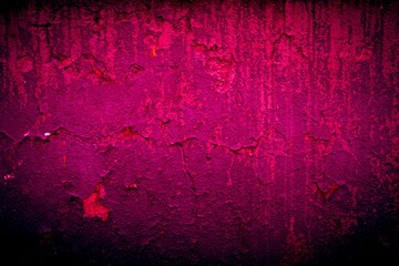 Old red wall in spots, cracks, stains. Painted concrete wall in abstract grunge style loft. Vintage wall background texture for backgrounds, portraits, posters. - obrazy, fototapety, plakaty