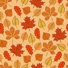 Fototapeta na wymiar Vector seamless background with autumn leaves