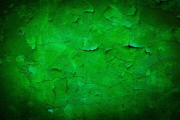 Old green wall in spots, cracks, stains. Painted concrete wall in abstract grunge style loft. Vintage wall background texture for backgrounds, portraits, posters.