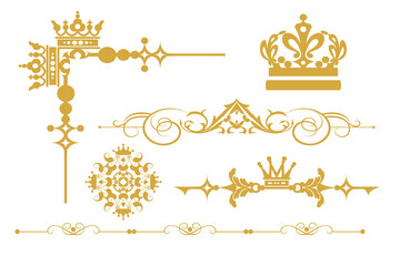 Design elements. Vector set. Vintage style. Gold isolated on white background