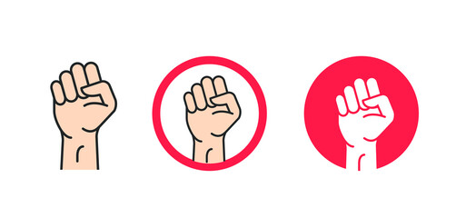 Fist hand power logo. Protest strong fist raised fight icon, rebel illustration